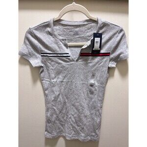 Tommy Hilfiger Womens T-Shirt Split Neck Short Sleeve Tee Casual Cotton XS NWT